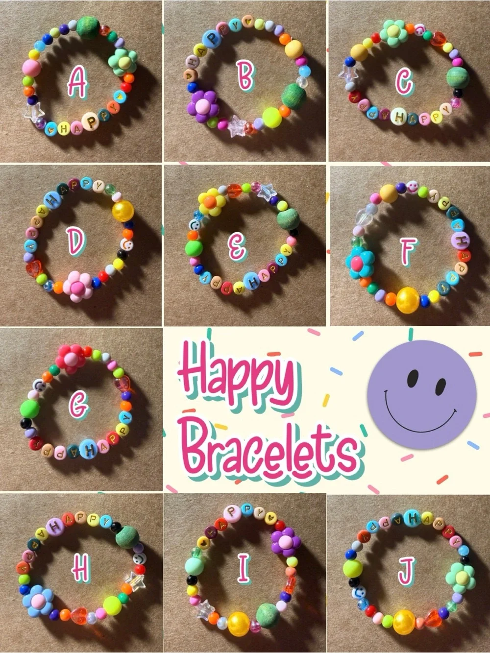 HAPPY Beaded Stretch Bracelets for Tweens, Teens, and Young Adults